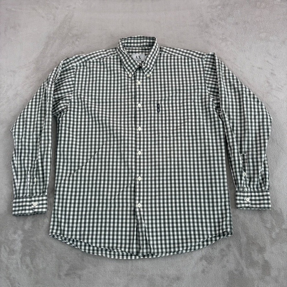 Vintage Armani Exchange AX Green Gingham‎ Check Shirt Men Large Long Sleeve
